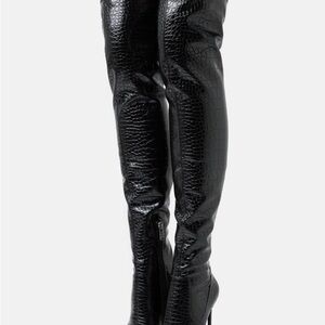 Steve Madden VAVA Black Crocodile Over-the-Knee Boots